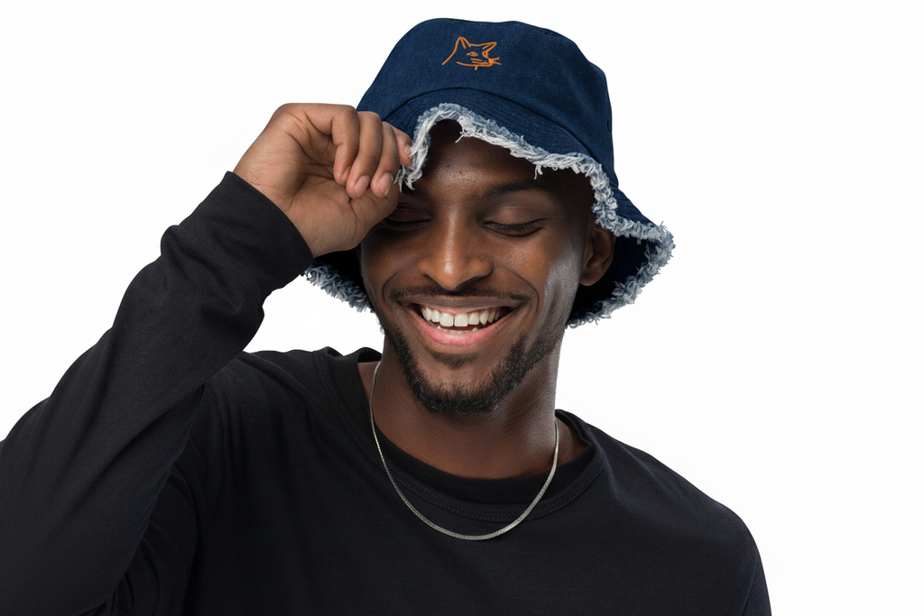 Distressed denim bucket hat