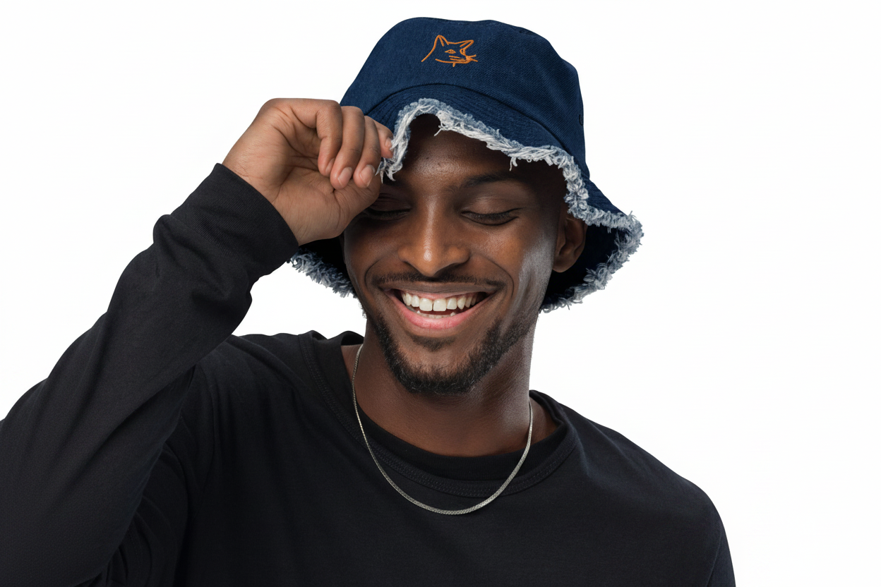 Distressed denim bucket hat